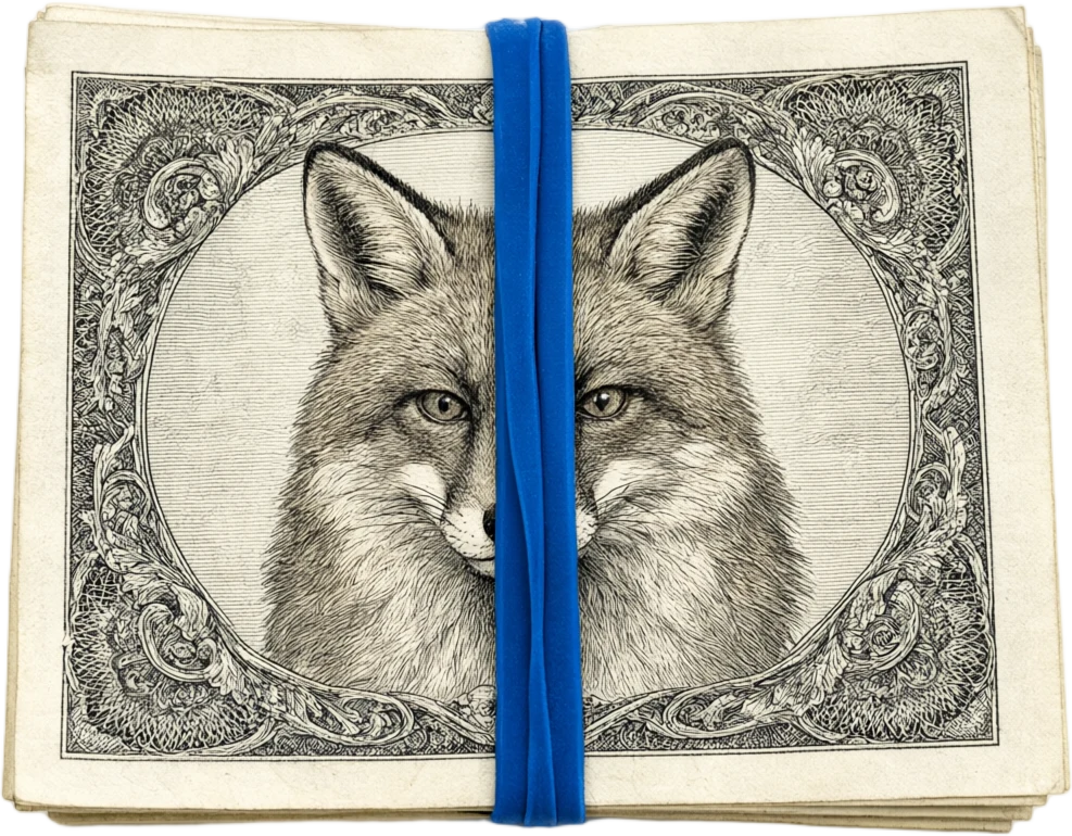 Folded banknote with a blue rubber band