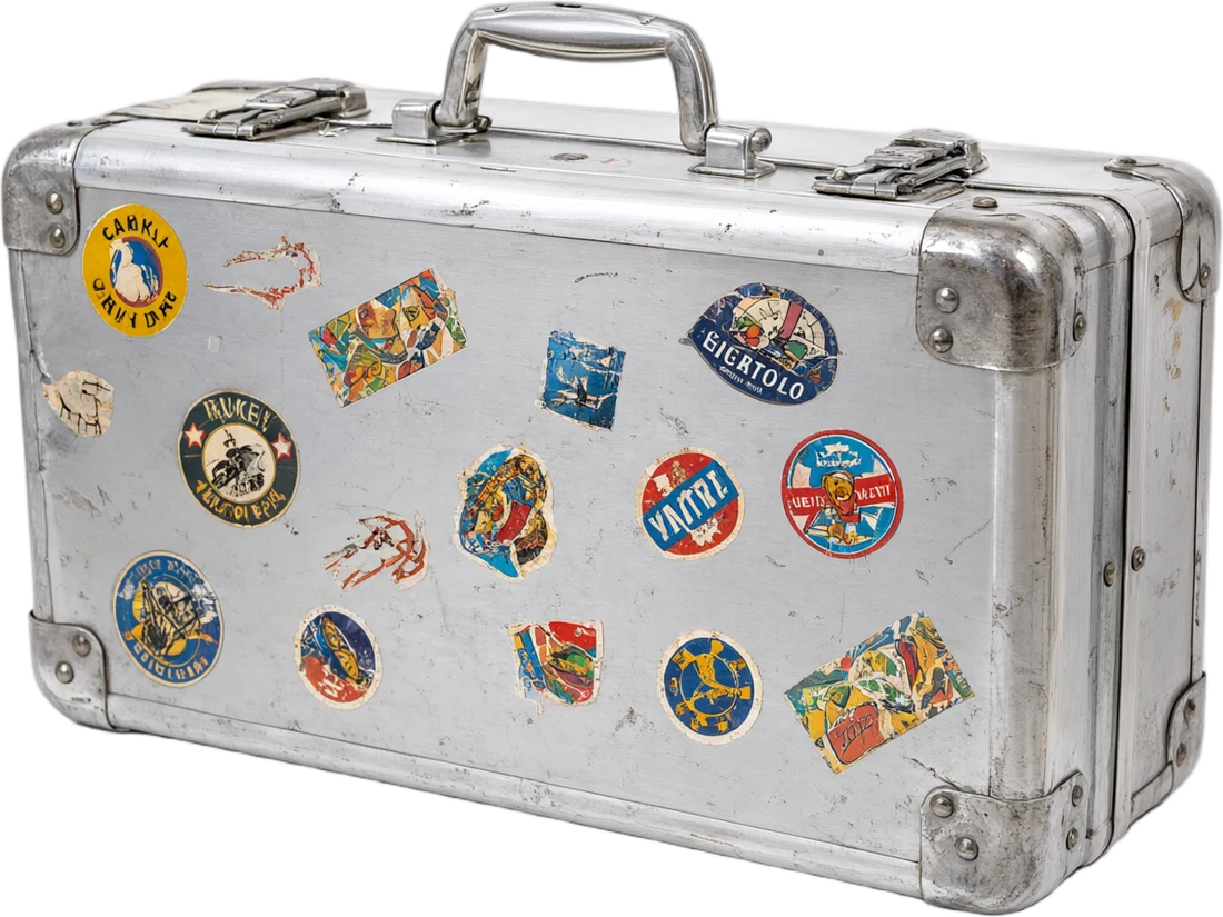 Silver steel tool chest covered in stickers
